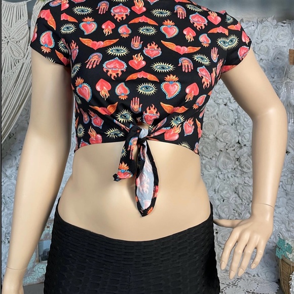 Evil eye tie front crop top - Picture 4 of 5